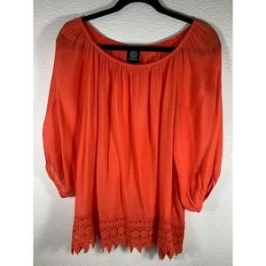 Bobeau Orange Top with Lace Hemline Womans Size M